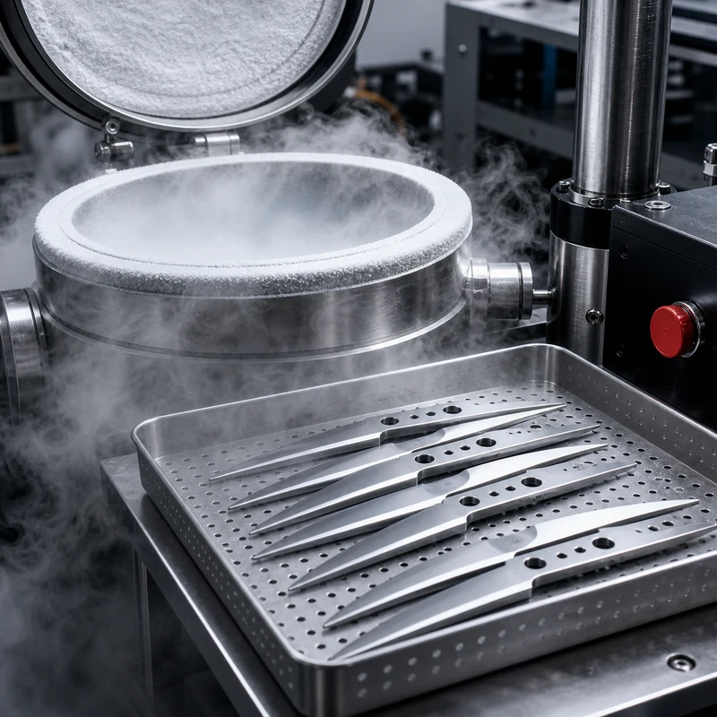 Cryogenic tempering station with professional hair scissor blade blanks