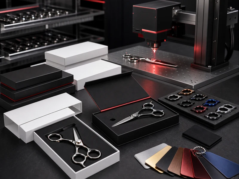 OEM private label hair scissors manufacturing with laser engraving and packaging