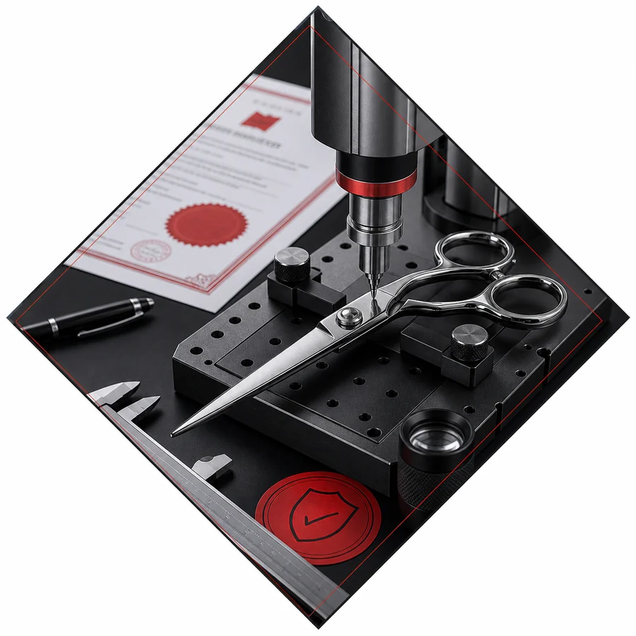 Quality verification and hardness testing for professional hair scissors