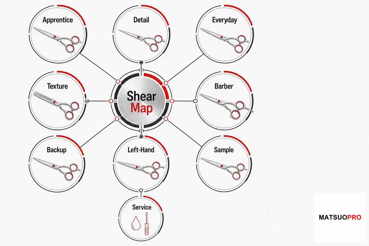 The 9-Station Shear Map for Hairdressing Shears Kits - MATSUOPRO