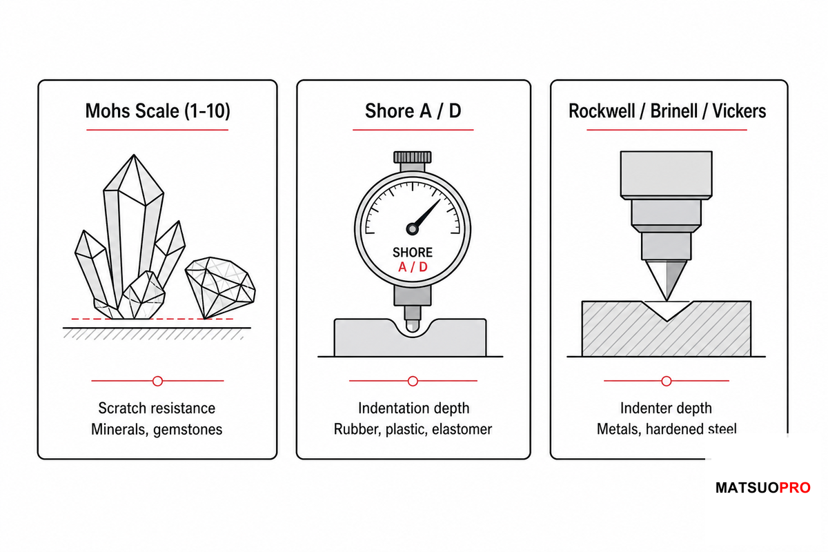Other Hardness Scales You'll See (Mohs, Shore) — and When Each Applies — Mackay