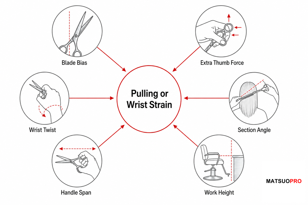 Why Left-Handed Stylists Feel Pulling, Folding, or Wrist Strain - Mackay Hair Scissors
