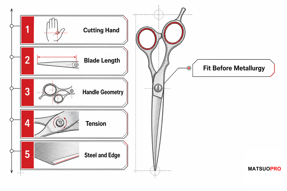 The Lefty Fit Stack: Size, Handle, Then Steel - Mackay Hair Scissors