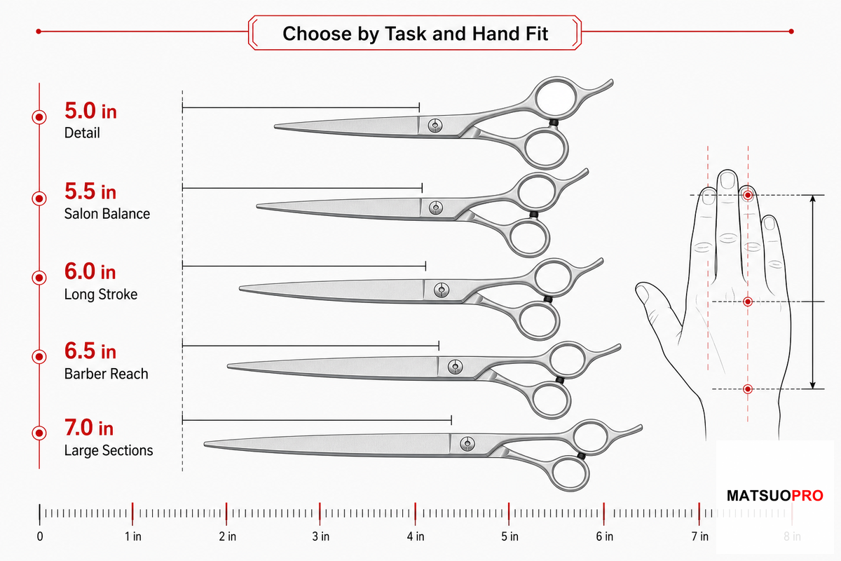 Size Guide: 5.0, 5.5, 6.0, and 6.5 Inch - Mackay Hair Scissors