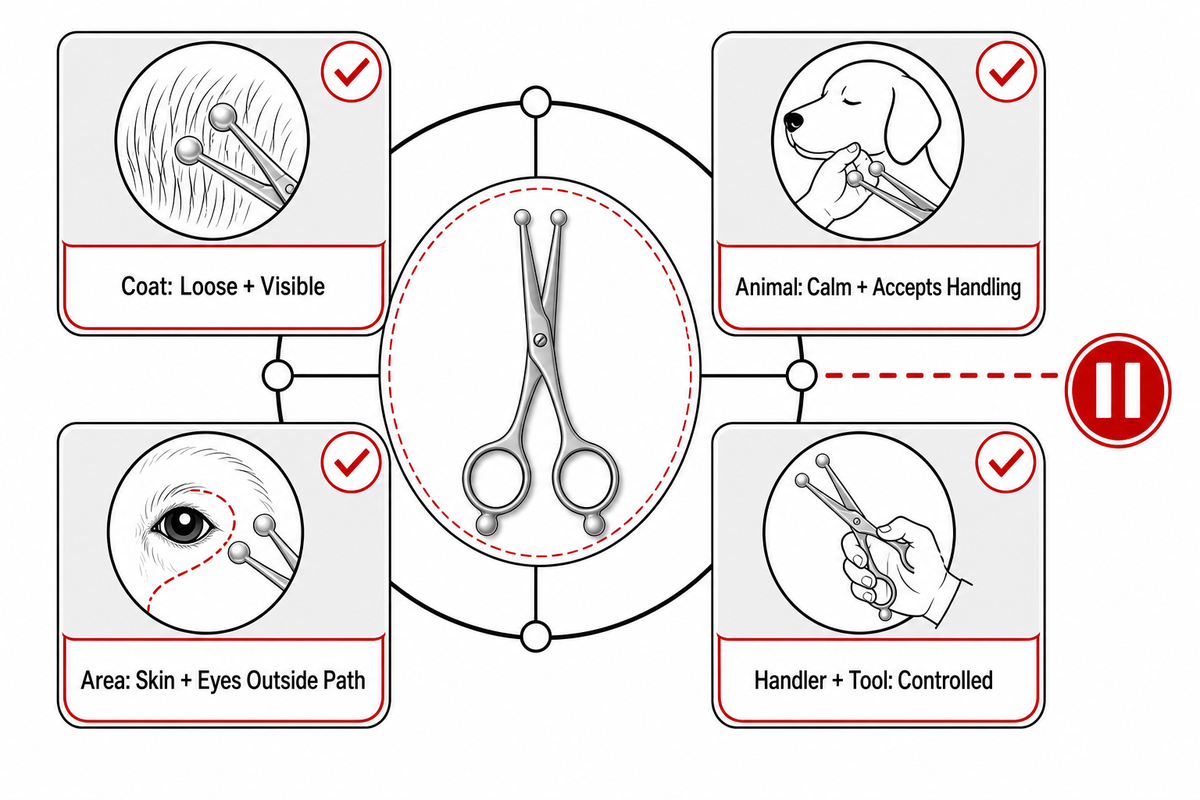 Four-point readiness check before trimming puppy or kitten fur