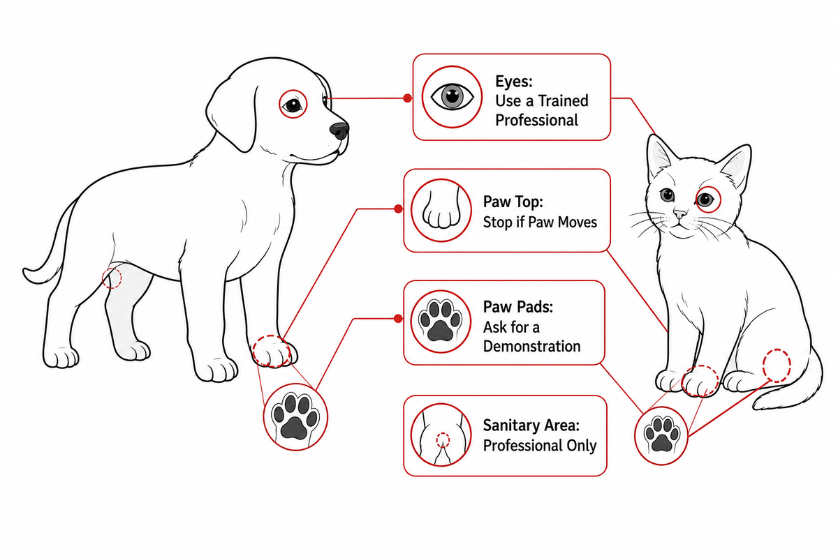 Zone-by-zone guide for trimming puppy and kitten fur safely
