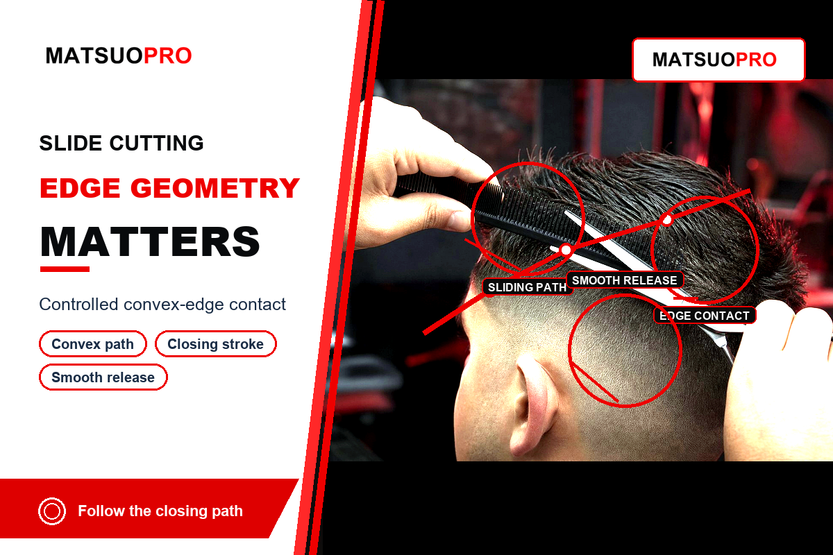 Slide cutting poster showing convex edge geometry and a controlled cutting path