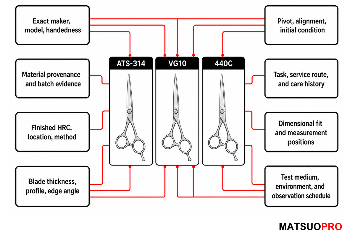 Matched-condition worksheet for comparing ATS-314, VG10 and 440C shears