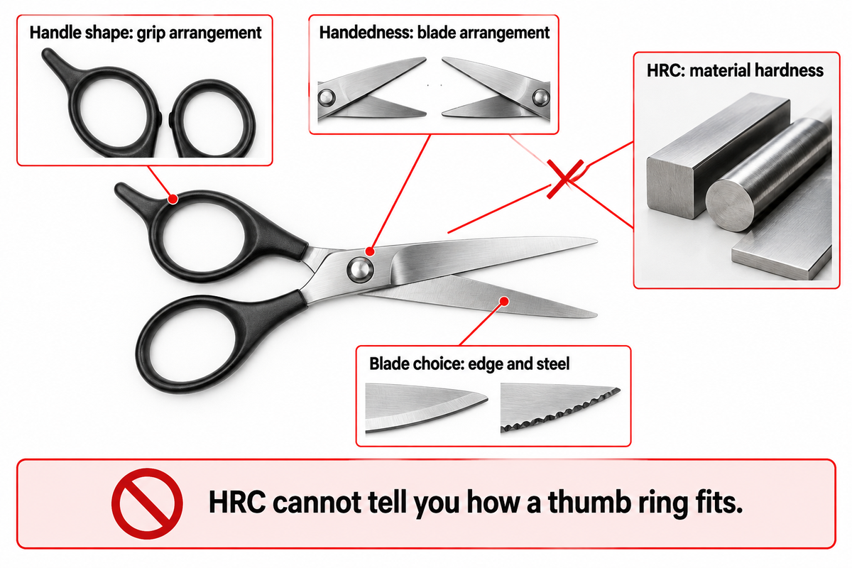 Handle fit, blade handedness and material hardness are separate specifications (NIST and MATSUOPRO guides).