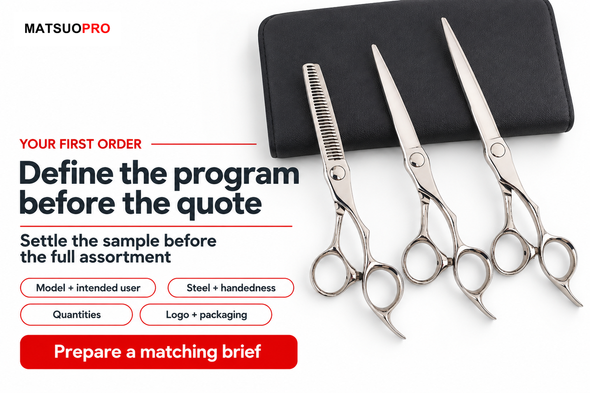 Define the model, user, steel, quantities and branding before the opening-order quote, per the guide.